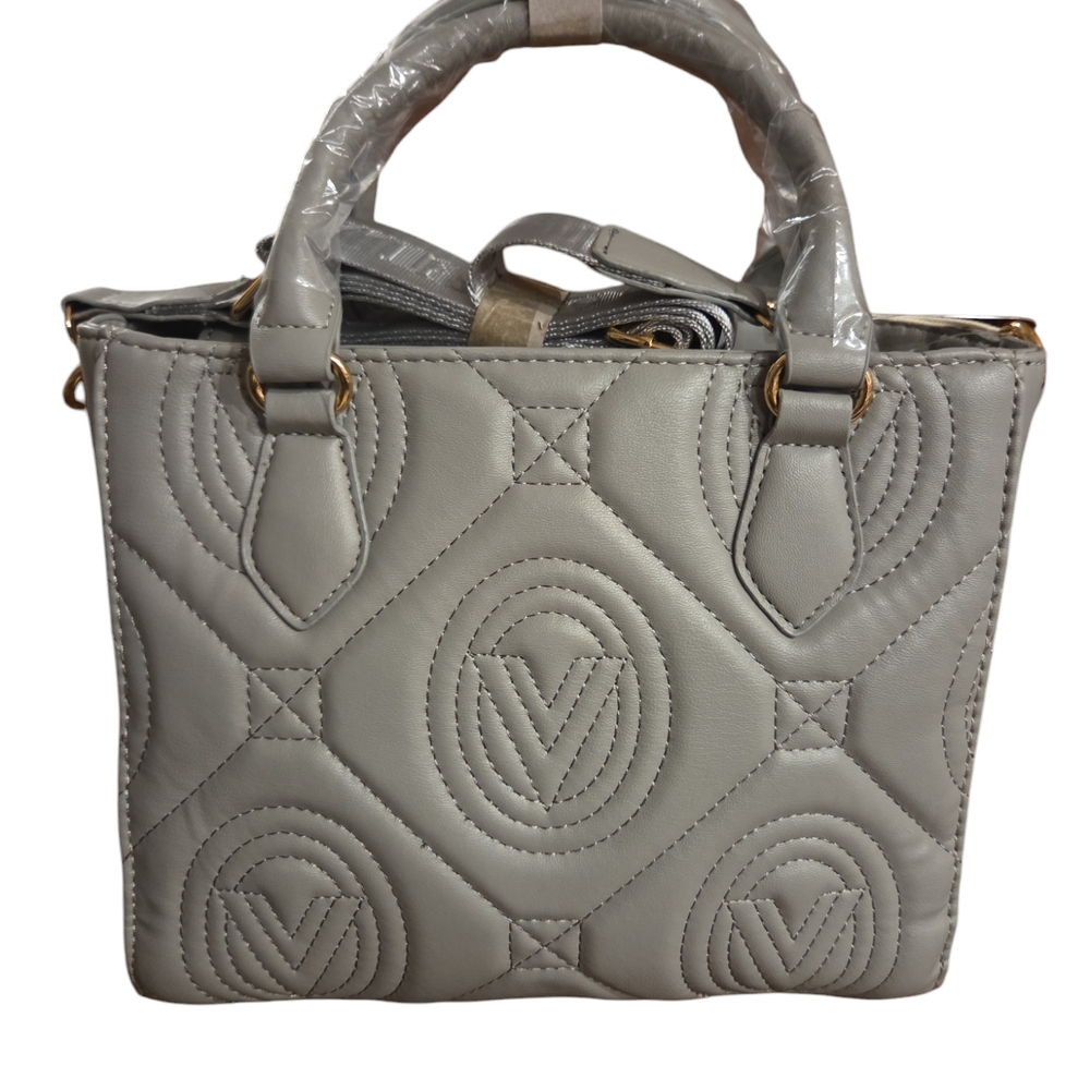 NEW! Valentino Orlandi Gray Shoulder Bag with Quilted Design and Top Handles NWT